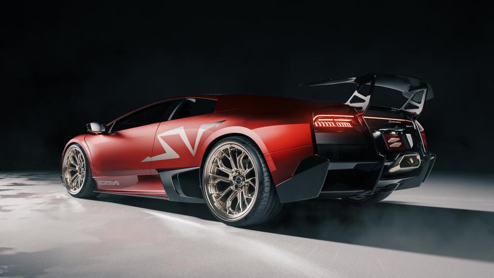 Red Lamborghini Super Veloce On Dark Stage wallpaper
