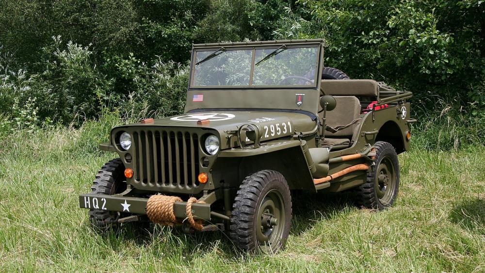 Vintage Willys Military Jeep in the Field wallpaper