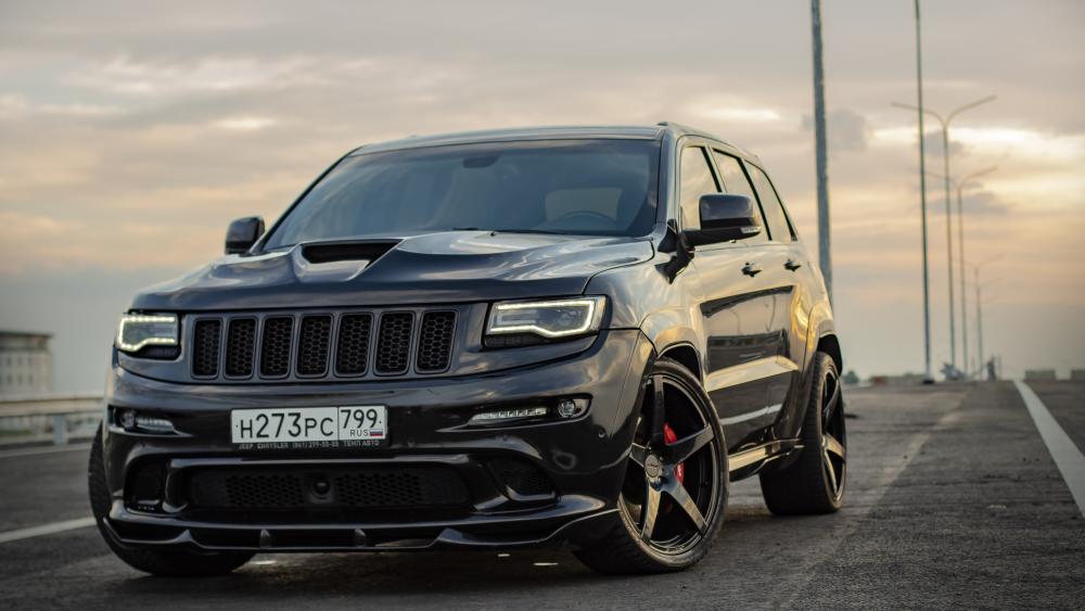 Black Jeep Grand Cherokee SRT8 on Sunset Road wallpaper