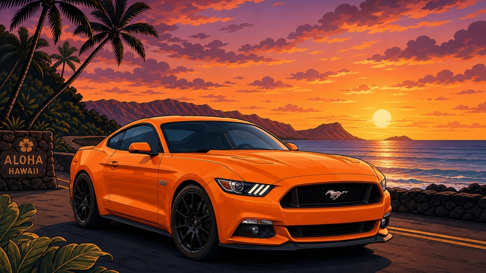 Sunset Mustang Paradise wallpaper