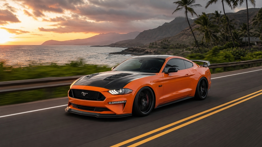Sunset Mustang Coastal Cruise wallpaper