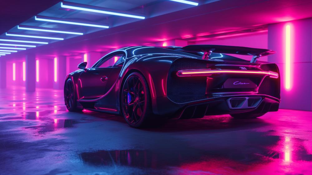 Neon Bugatti Chiron Synthwave Drift wallpaper