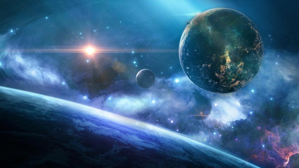 Celestial Blue Planet Horizon wallpaper