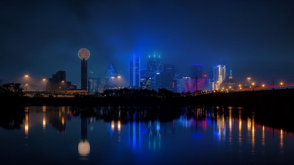 Dallas Skyline Reflecting Over Trinity River wallpaper
