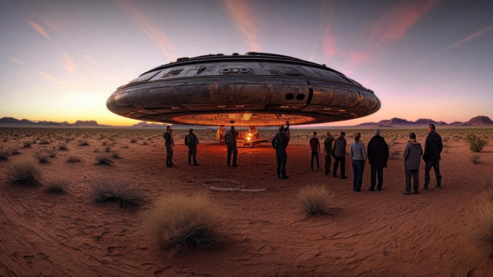 Desert Encounter Beneath the Hovering Saucer wallpaper