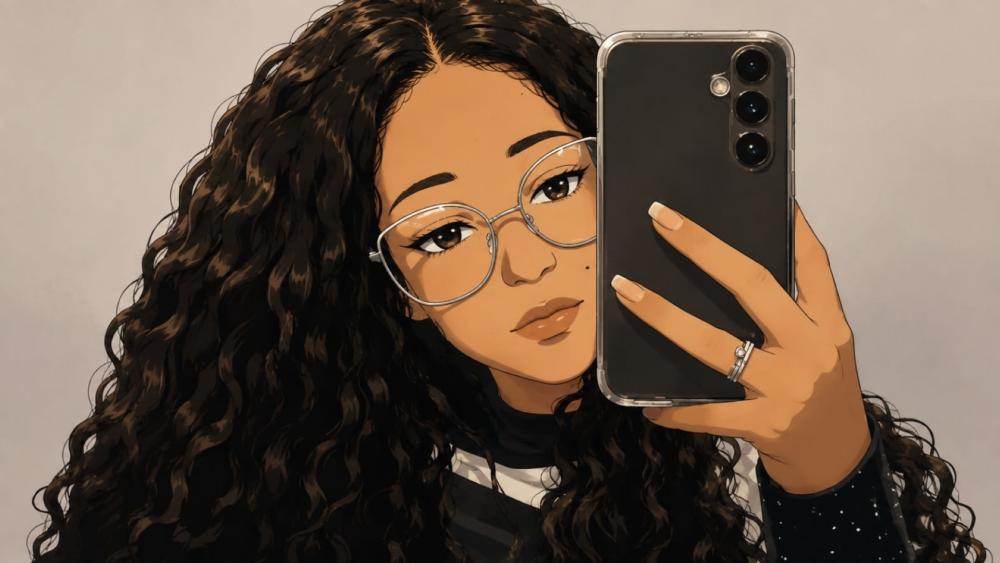 Stylish Curly Hair Anime Selfie wallpaper