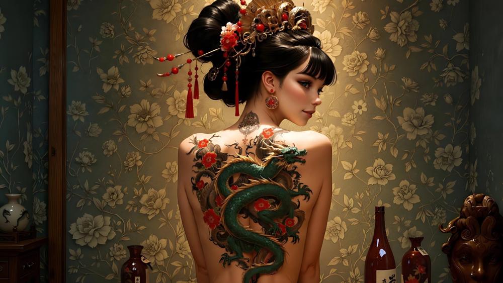 Oriental Dragon Tattoo Geisha Elegance wallpaper