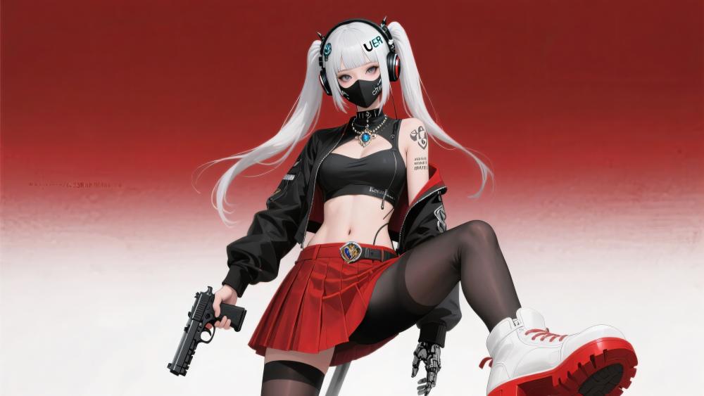 Cyberpunk Rebel in Red wallpaper