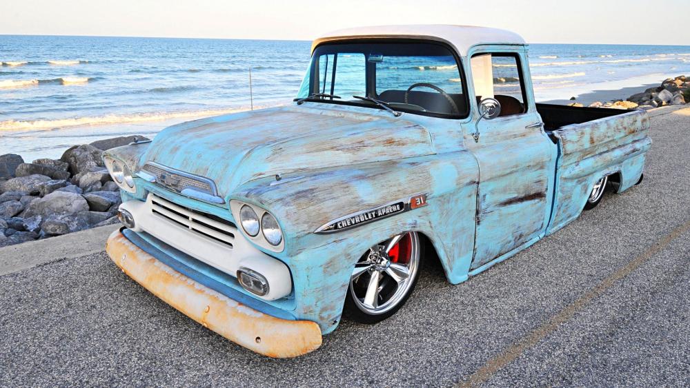 Vintage Beachside Chevy Apache wallpaper