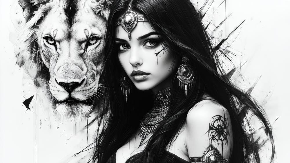 Tribal Lion Spirit Princess wallpaper