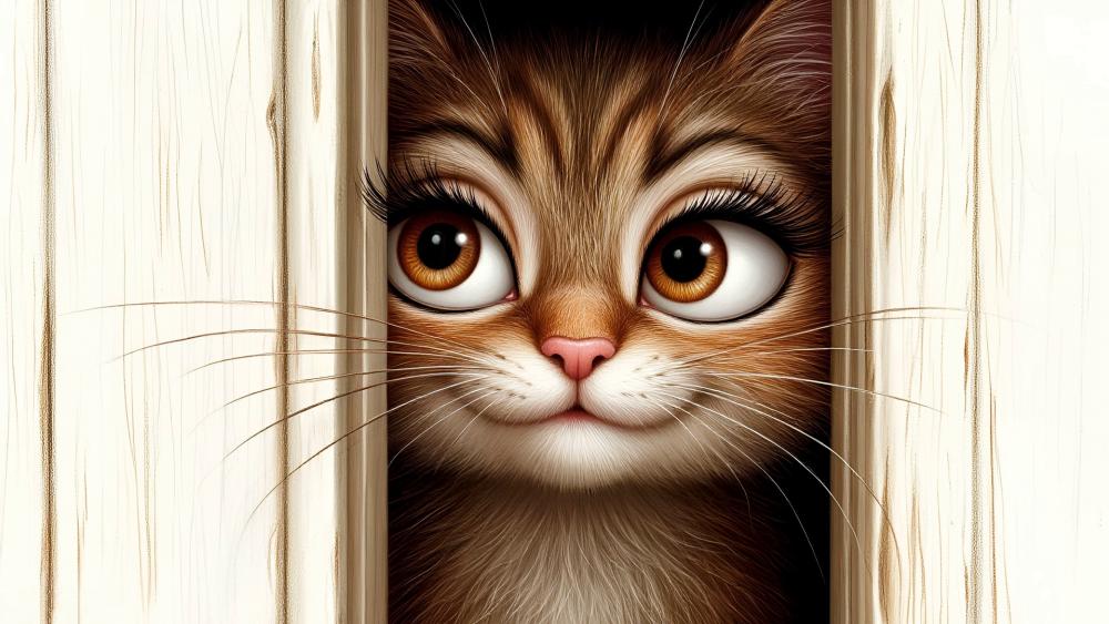 Peekaboo Kawaii Cat Gaze wallpaper