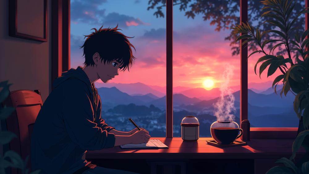 Sunset Study Session by the Window wallpaper
