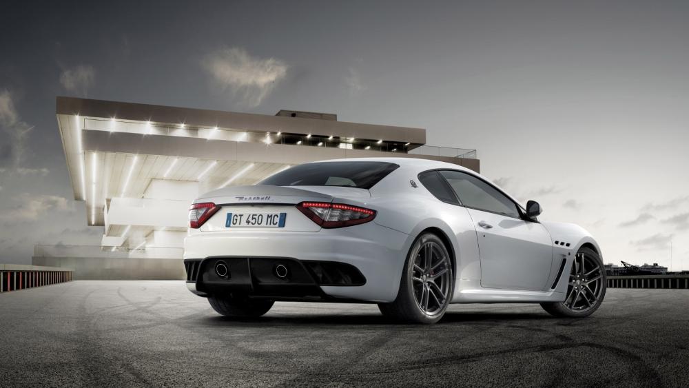 White Maserati Granturismo on Modern Asphalt wallpaper