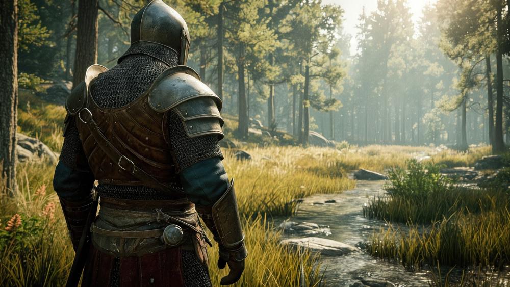 Forest Paladin by the Sunlit Stream wallpaper