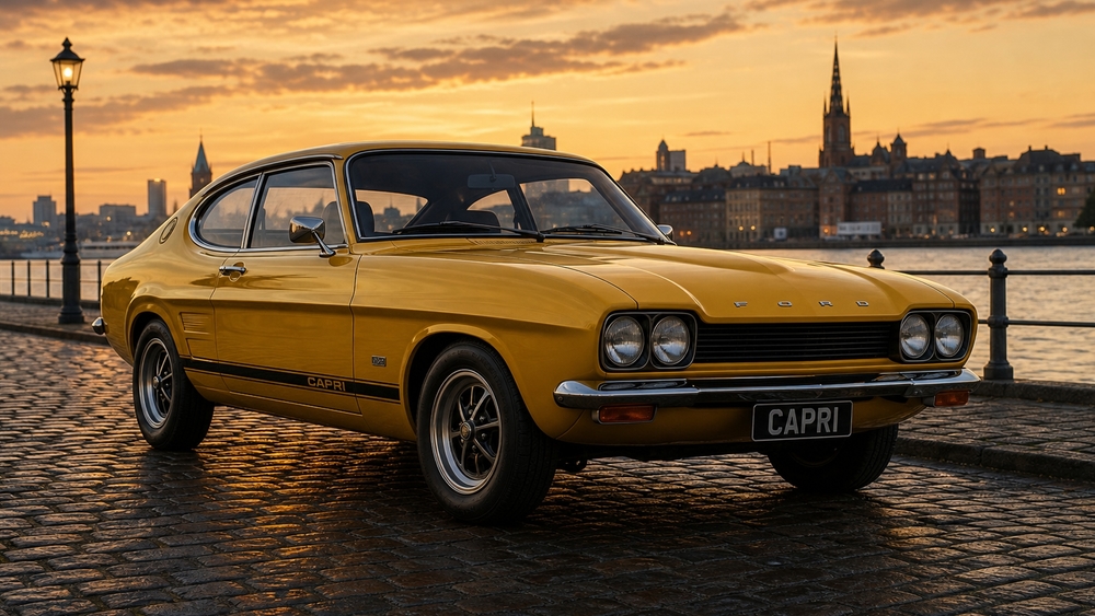 Golden Ford Capri at Sunset wallpaper