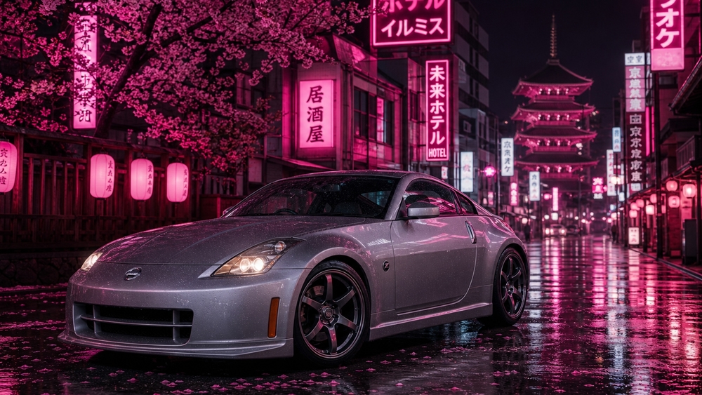 Neon Sakura Nissan 350Z Night Drive wallpaper