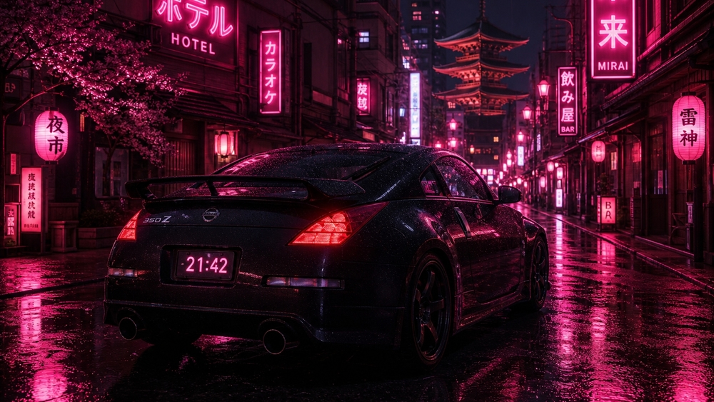 Neon Midnight 350Z in Tokyo wallpaper