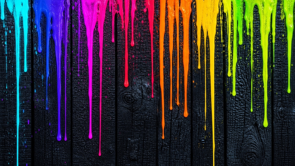 Rainbow Drips on Dark Wood wallpaper