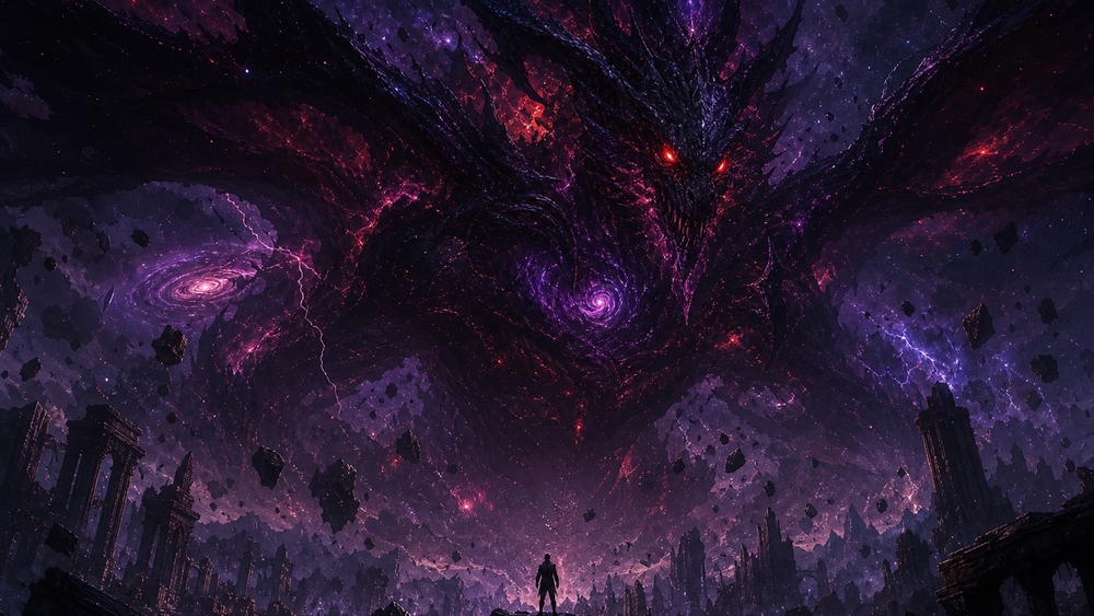 Eldritch Dragon Over Ruined Sky wallpaper