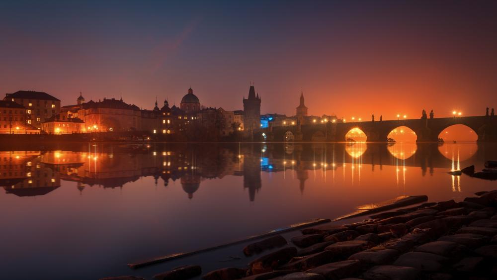 Prague Twilight Over Charles Bridge wallpaper