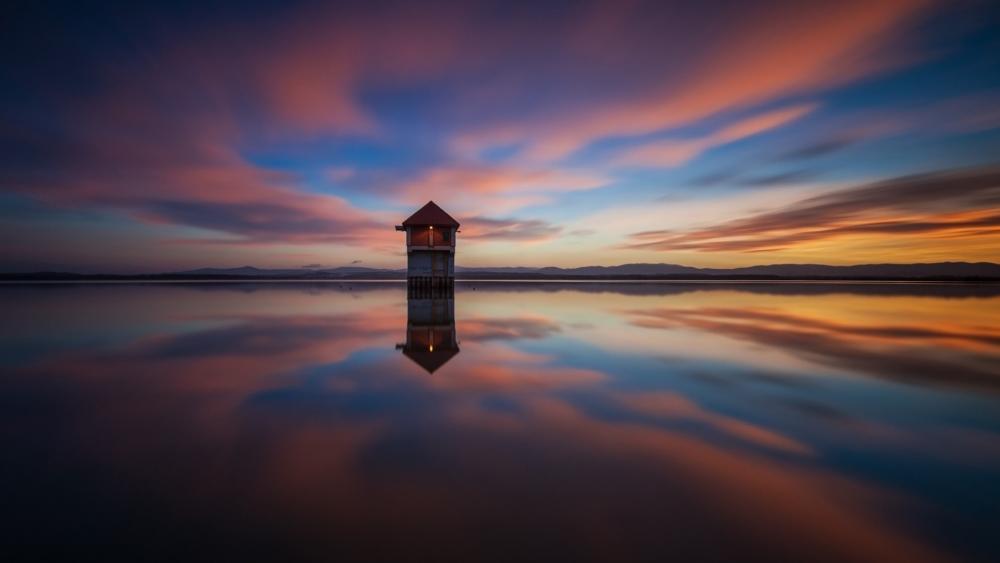 Silent Lake Sunset Reflection wallpaper