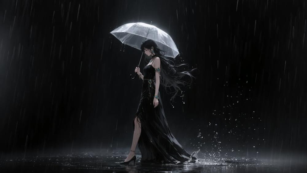 Moonlit Sorrow in the Rain wallpaper