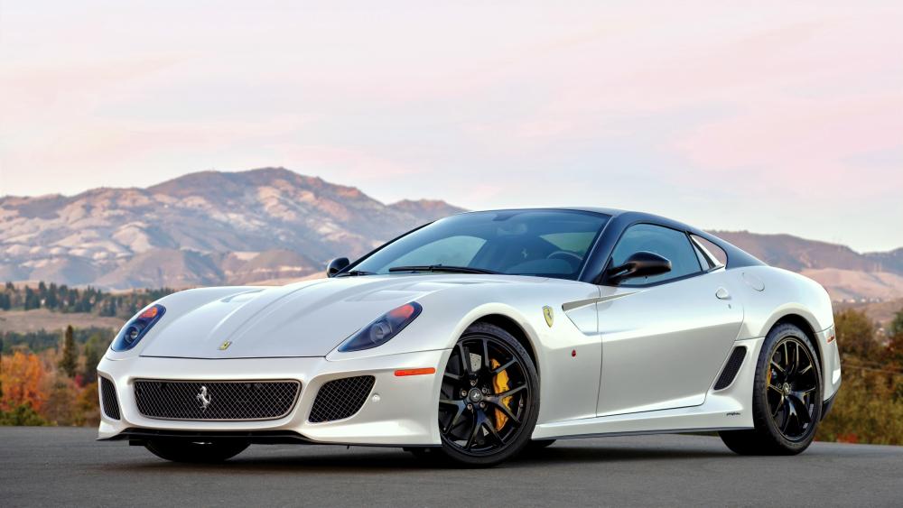 Elegant White Ferrari 599 GTO on Scenic Road wallpaper