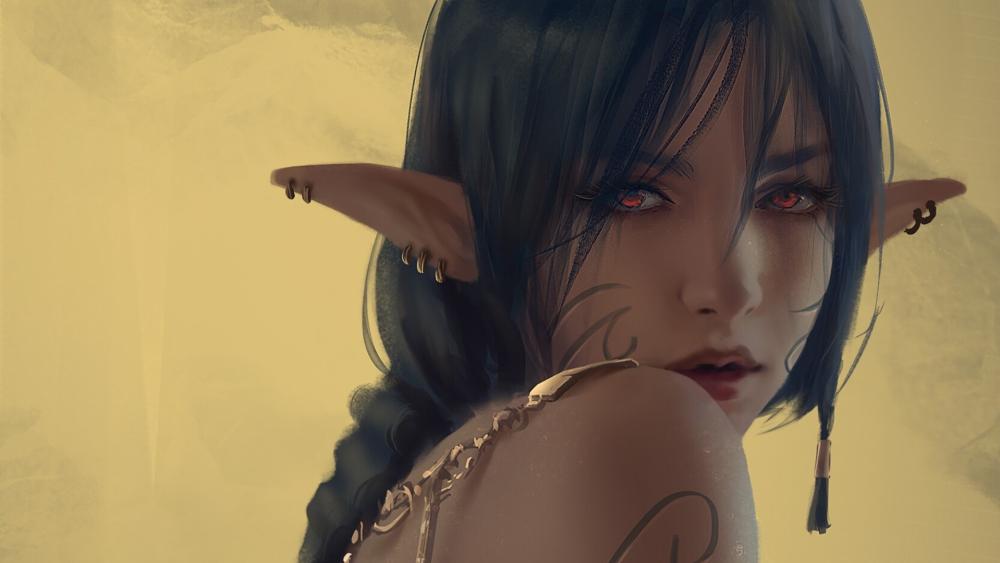 Enigmatic Elf Girl in Ethereal Glow wallpaper