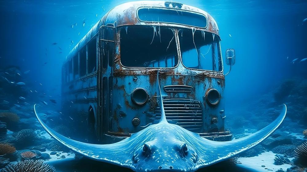 Sunken Bus and Ocean Guardian wallpaper