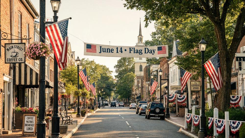 Patriotic Main Street Flag Day Celebration wallpaper