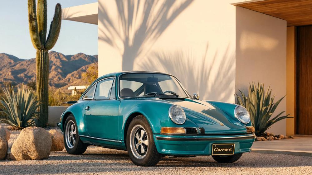 Teal Porsche Carrera Desert Elegance wallpaper