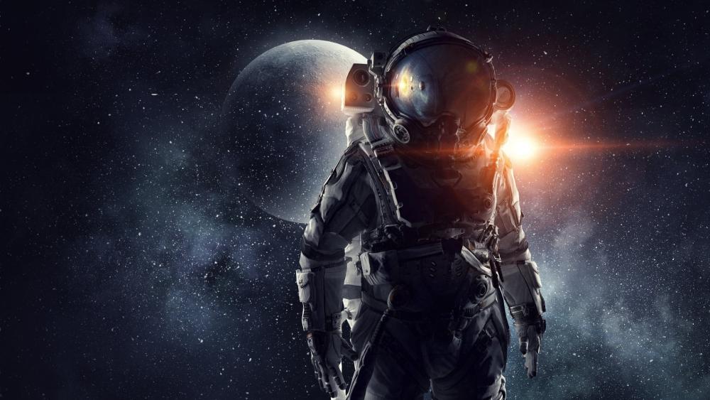 Lone Astronaut Before Distant Worlds wallpaper
