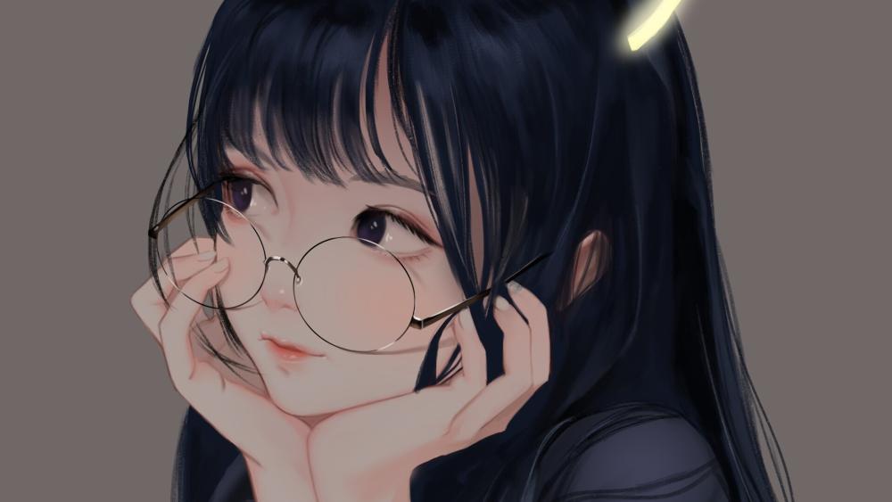 Gentle Kawaii Girl in Glasses wallpaper