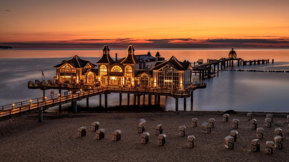 Golden Twilight at Sellin Pier wallpaper