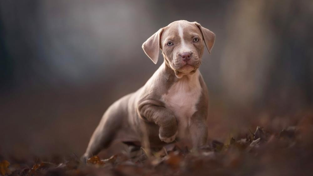 Autumn Pit Bull Puppy Portrait wallpaper