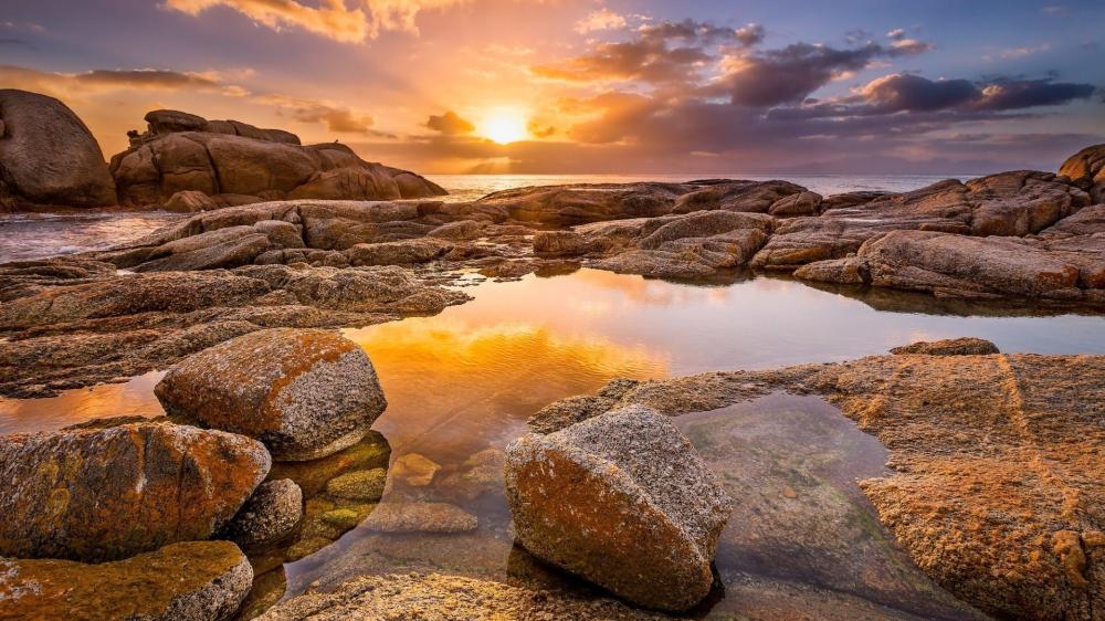 Golden Tidepool Sunset Glow wallpaper