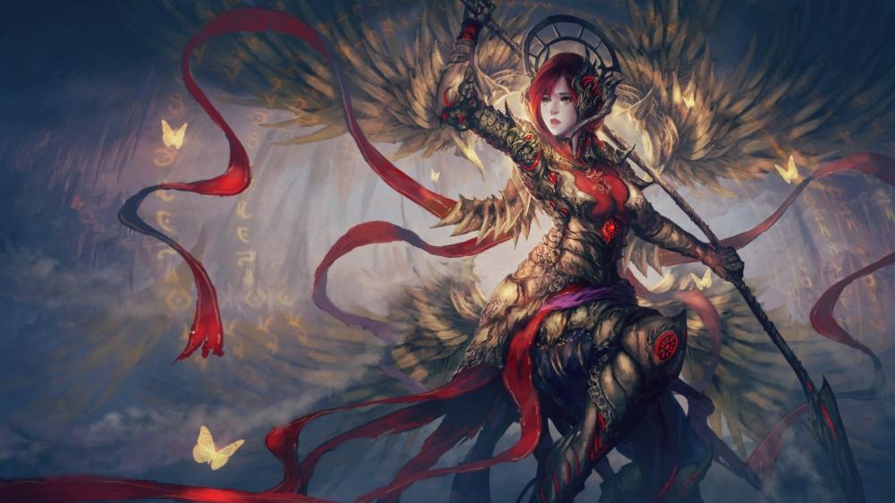 Celestial Red Haired Warrior Angel wallpaper