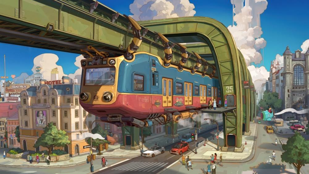 Skybound Retro Tram City wallpaper