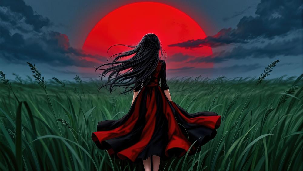 Gothic Girl Beneath the Blood Moon wallpaper