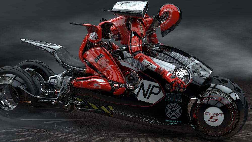 Red Cyber Mecha Bike wallpaper