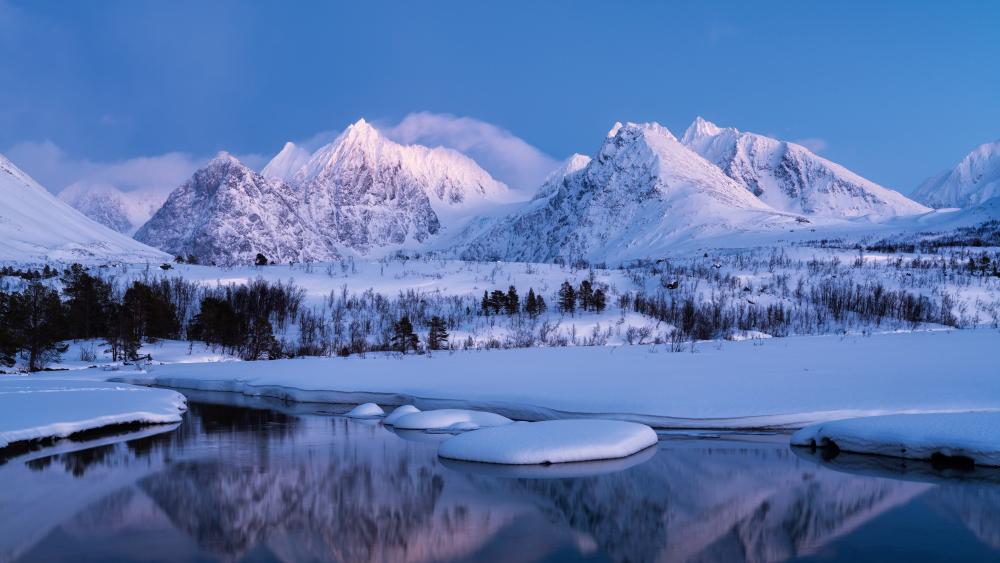 Winter Reflections in Lyngen Alps Norway wallpaper