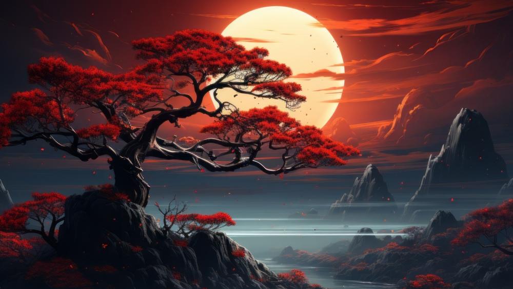 Moonlit Crimson Dreamscape wallpaper