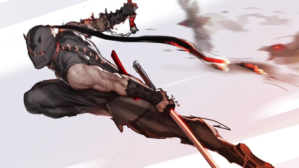 Shadow Blade Ninja Leaps Through the Storm wallpaper