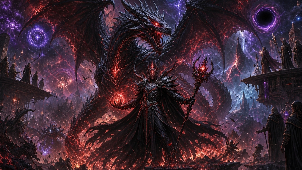 Dark Dragon King Over Apocalyptic Rift wallpaper