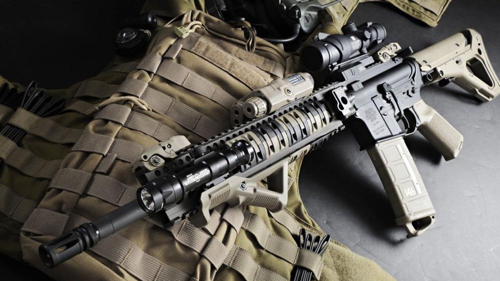 Tactical Assault Rifle in Combat Gear wallpaper