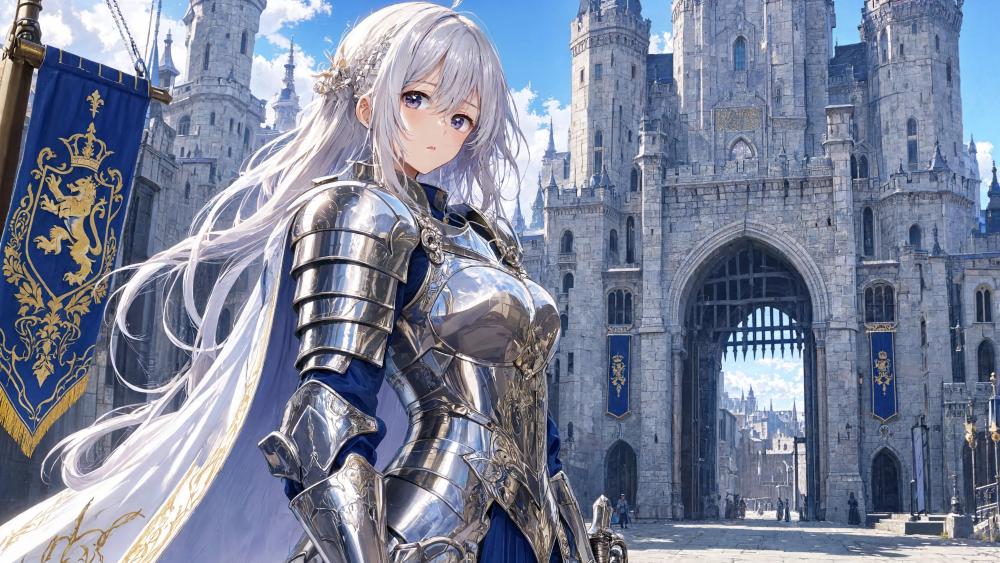 Silver Knight Princess at the Castle Gate wallpaper
