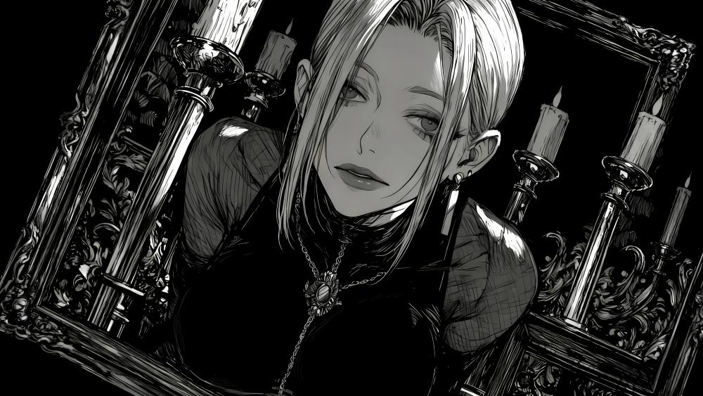 Gothic Candlelit Anime Portrait wallpaper
