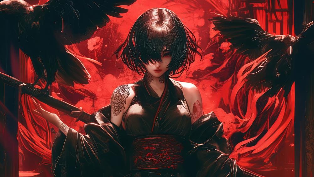 Crimson Raven Queen wallpaper