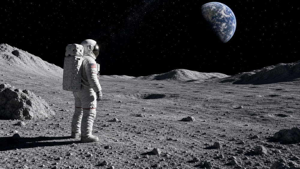 Lone Astronaut Beneath Earthrise wallpaper