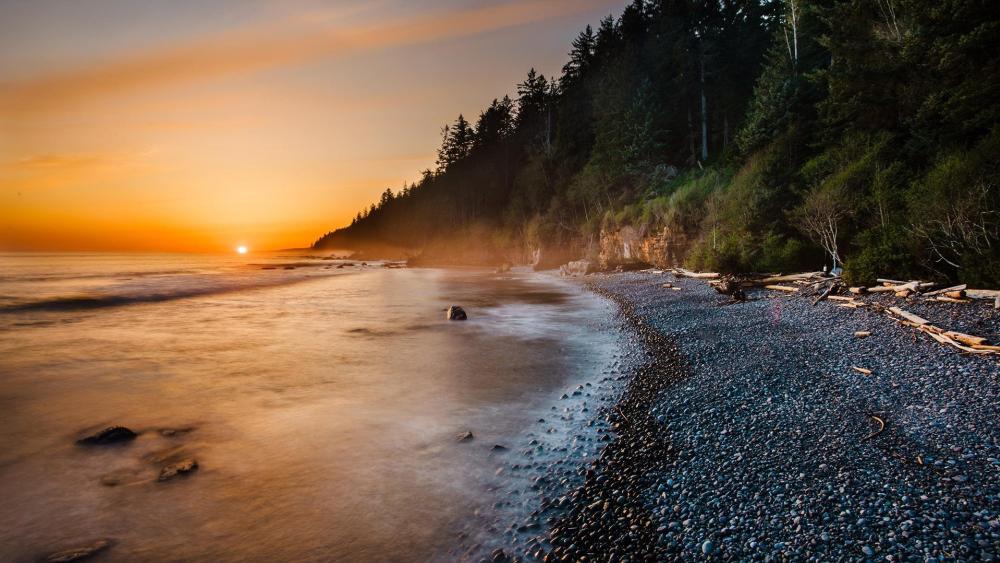 Golden Pebble Coast at Sunset wallpaper
